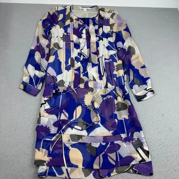 Diane Von Furstenberg 100% Silk Dress Long Sleeve Hi-Lo Floral Summer Dress Sz 6 - Picture 6 of 15